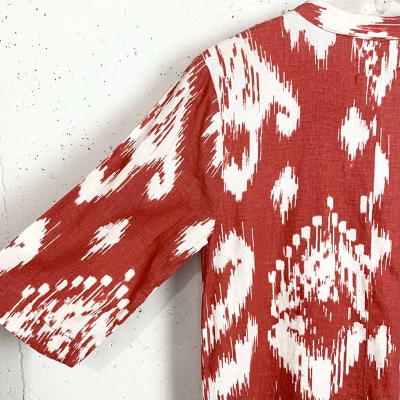 M&S Womens Linen Rich Printed V-Neck Tunic Dress 3/4 Sleeves Sienna Red Size 8 - Picture 15 of 15